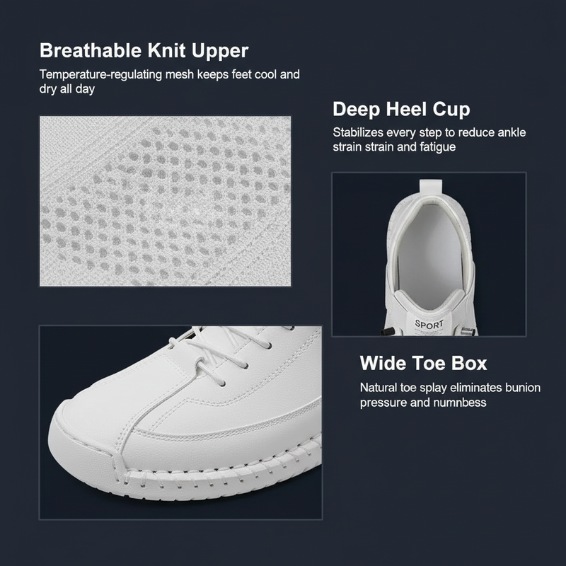 Mia NeuroFlex - Feature Details: Breathable Knit Upper, Deep Heel Cup, Wide Toe Box